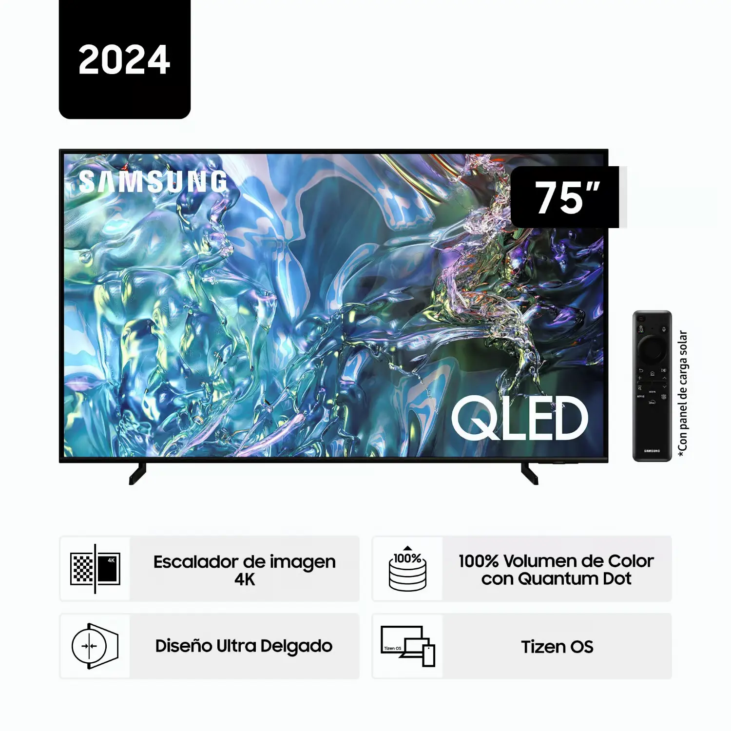 TELEVISOR SAMSUNG QLED 75 QN75Q60DAGXPE SMART TV 4K UHD NEGRO 2024 CONTROL SOLAR
