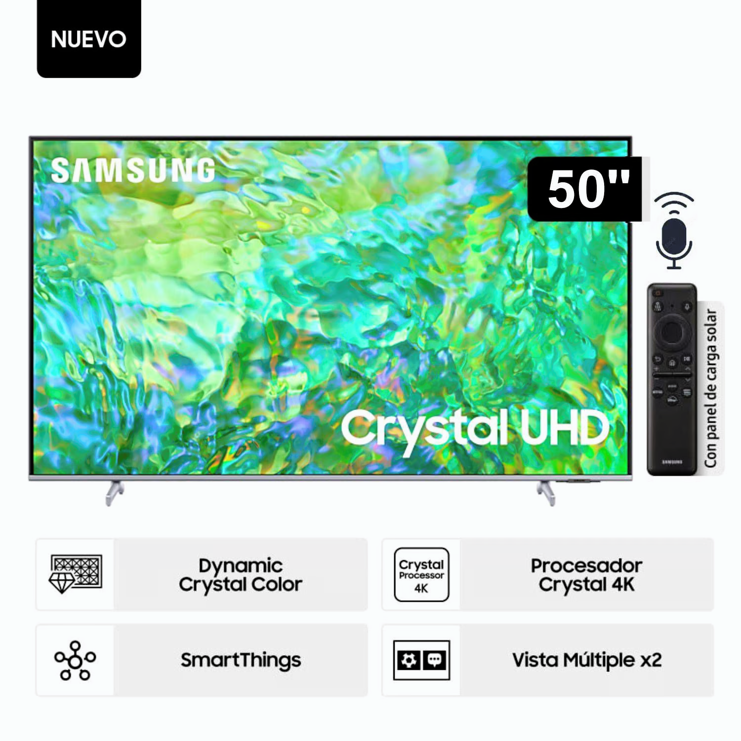 TELEVISOR SAMSUNG 50" UN50DU8200GXPE SMART TV 4K CUERPO NEGRO BASE PLATEADO 2024 CONTROL SOLAR