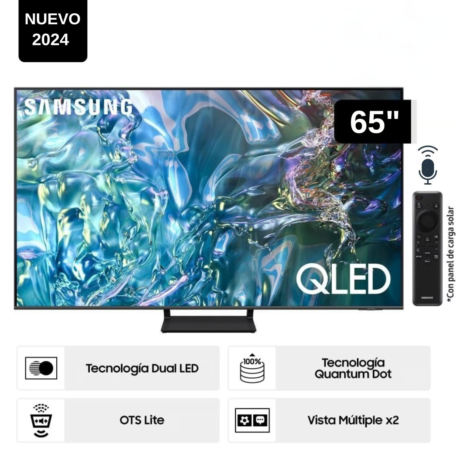 TELEVISOR SAMSUNG 65" QN65Q65DAGXPE QLED SMART TV 4K COLOR NEGRO 2024 CONTROL SOLAR