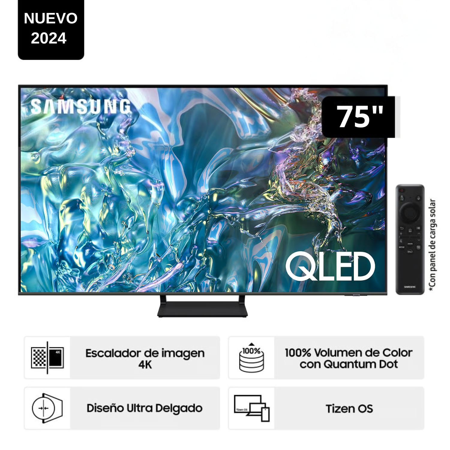 TELEVISOR SAMSUNG 75" QN75Q65DAGXPE QLED SMART TV 4K COLOR NEGRO 2024 CONTROL SOLAR