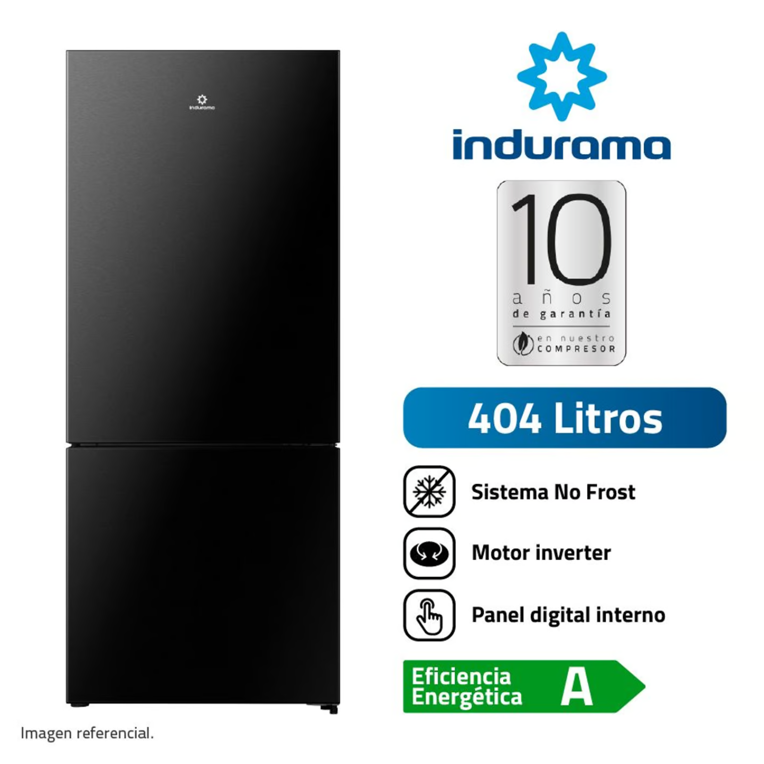 REFRIGERADORA INVERTIDA INDURAMA RI-698N NO FROST 404 LITROS BLACK