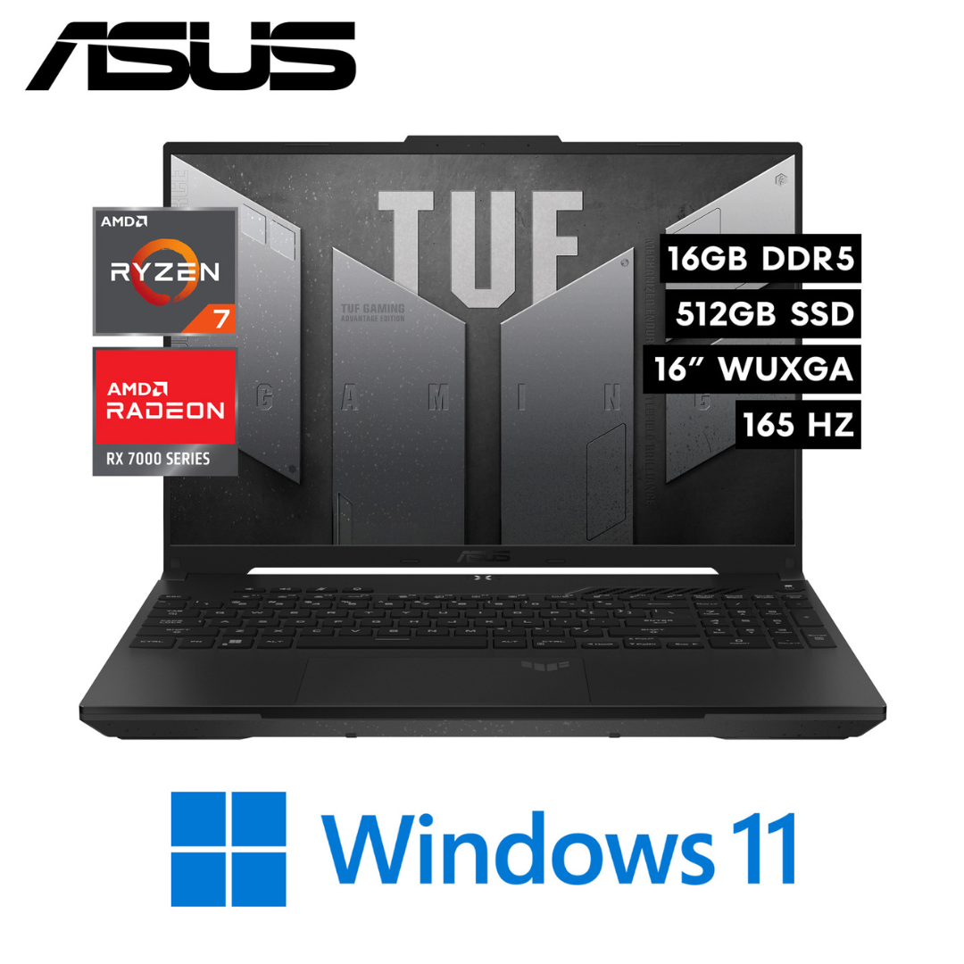 LAPTOP ASUS TUF GAMING A16 FA617NT-A16.R77700 RYZEN 7 7735HS RAM 16GB DISCO 512GB SSD VIDEO RADEON RX 7700S 8GB 16″ WUXGA W11