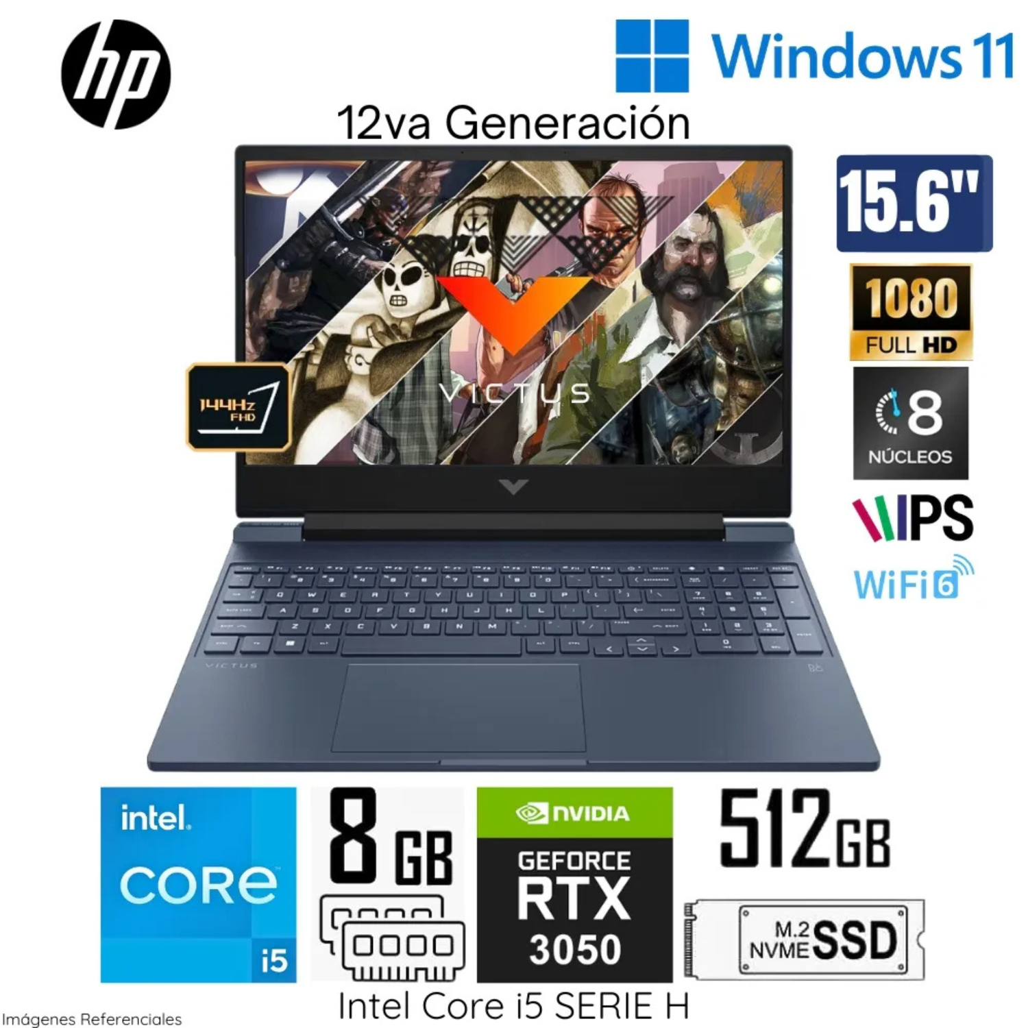 LAPTOP HP 15-FA0021LA Intel® Core™ i5-12450H RAM 8GB DISCO 512GB SSD NVIDIA RTX 3050 4GB 15.6” FHD (1920 x 1080) 144HZ WINDOWS 11