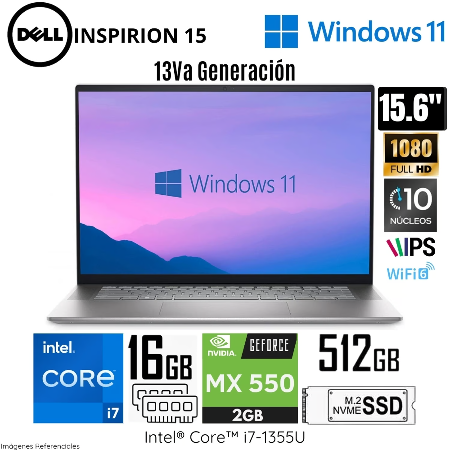 DELL INSPIRON 15 3530 Intel® Core™ i7-1355U RAM 16GB (DDR4) DISCO 512GB SSD 15.6″ FHD(1920x1080) NVIDIA GeForce MX550 2GB WINDOWS 11 HOME