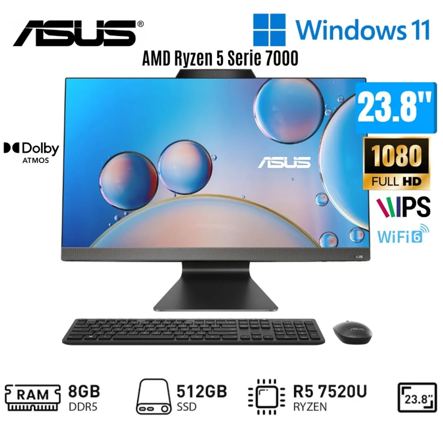 ALL IN ONE ASUS M3402WFAK-BPC0070 RYZEN® AMD™ R5-7520U 8 GB 512 GB SSD 23.8″ FHD FREE DOS