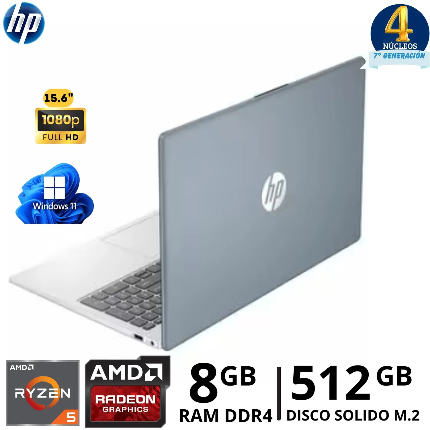 LAPTOP HP 15-FC0071LA RYZEN 5-7520U RAM 8GB DISCO SÓLIDO 512GB SSD 15.6" PLATEADO NATURAL WIN 11 - Imagen 4