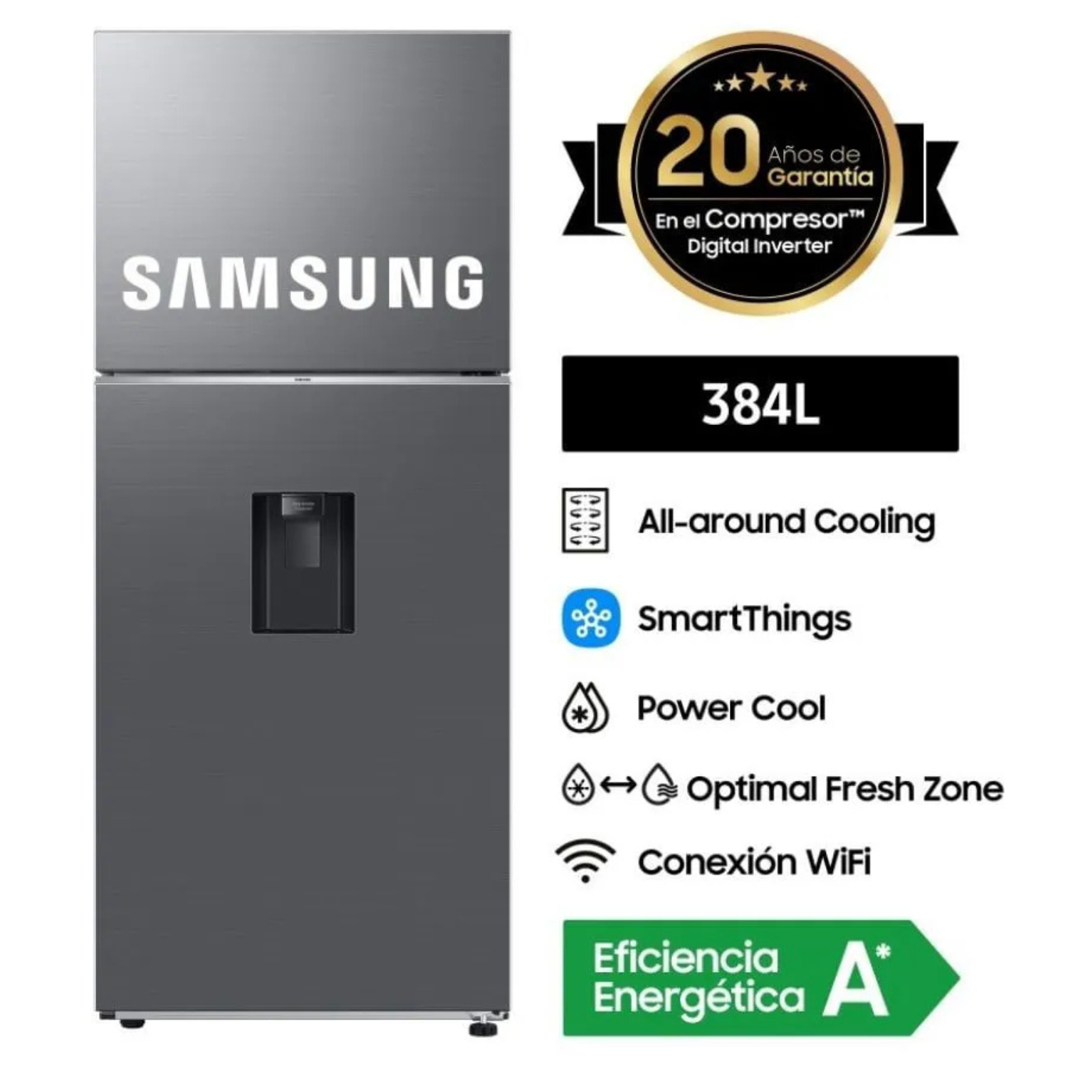 REFRIGERADORA SAMSUNG TOP MOUNT FREEZER NO FROST 384L CDISP RT38DG6730S9 SILVER