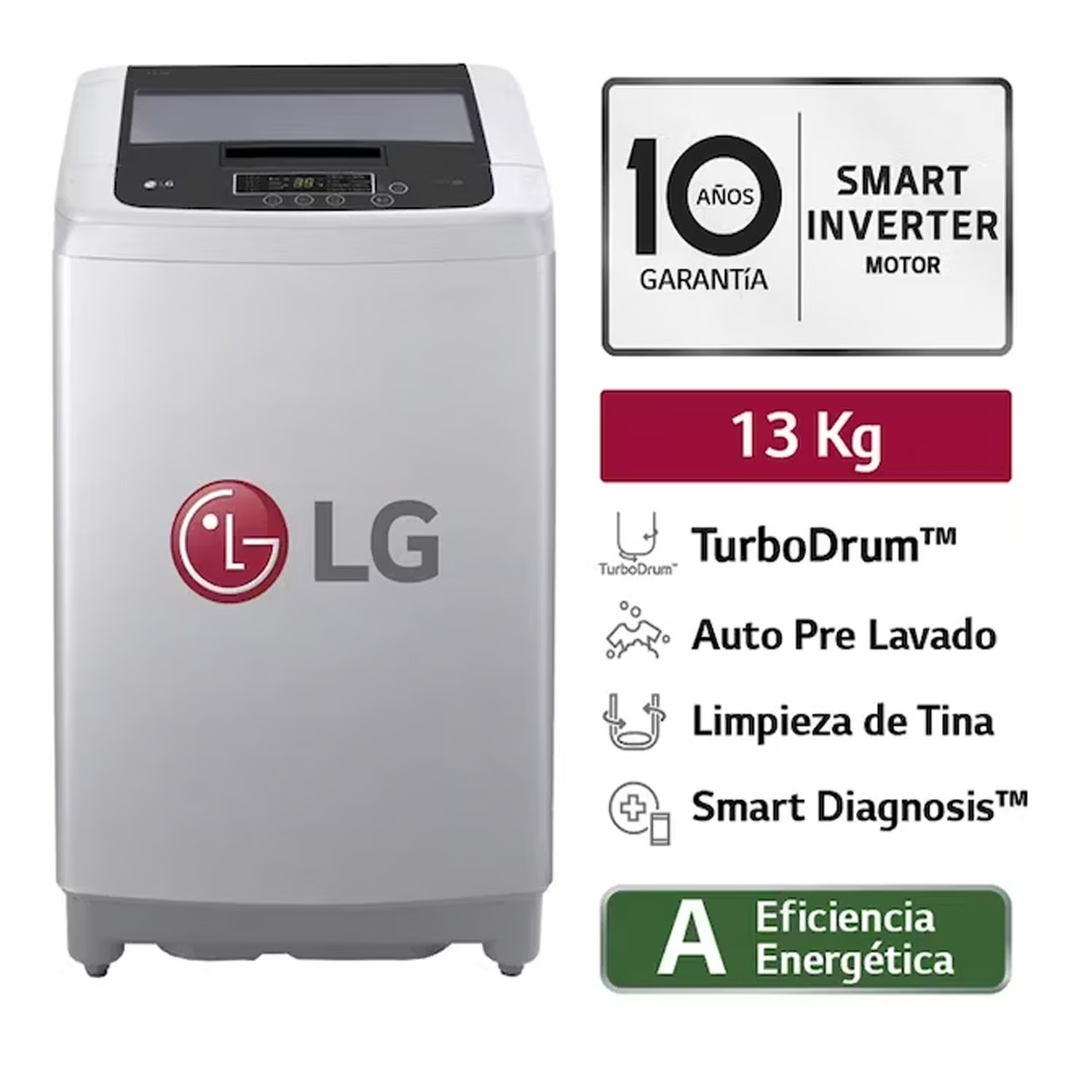 LAVADORA LG 13KG SMART MOTION INVERTER CARGA SUPERIOR WT13DPBK COLOR PLATA