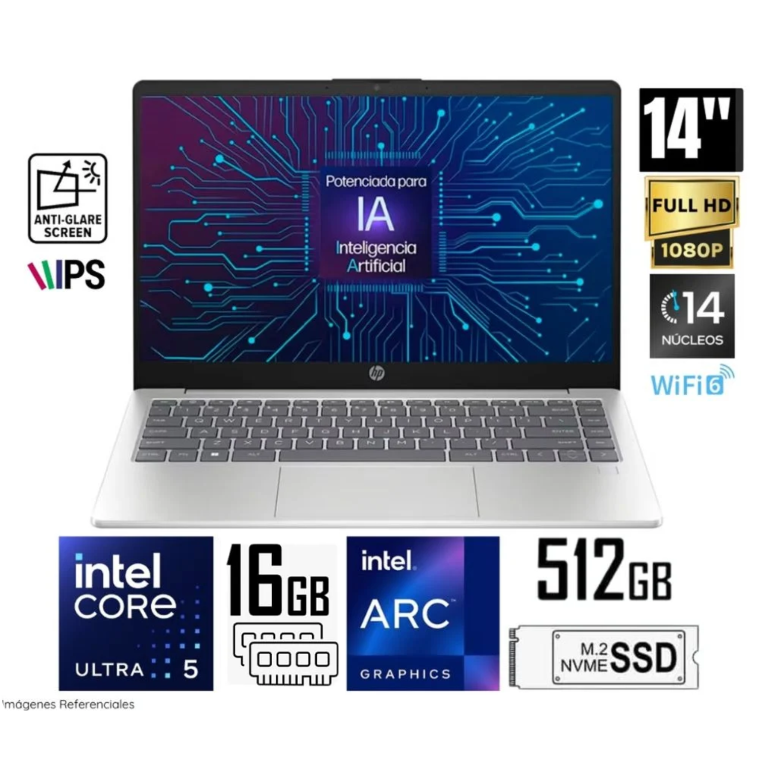 LAPTOP HP ELITE BOOK 640 G11 CORE ULTRA 5-135U RAM 16GB DISCO SÓLIDO 512GB SSD 14" WUXGA PLAT NATURAL WIN 11 PRO