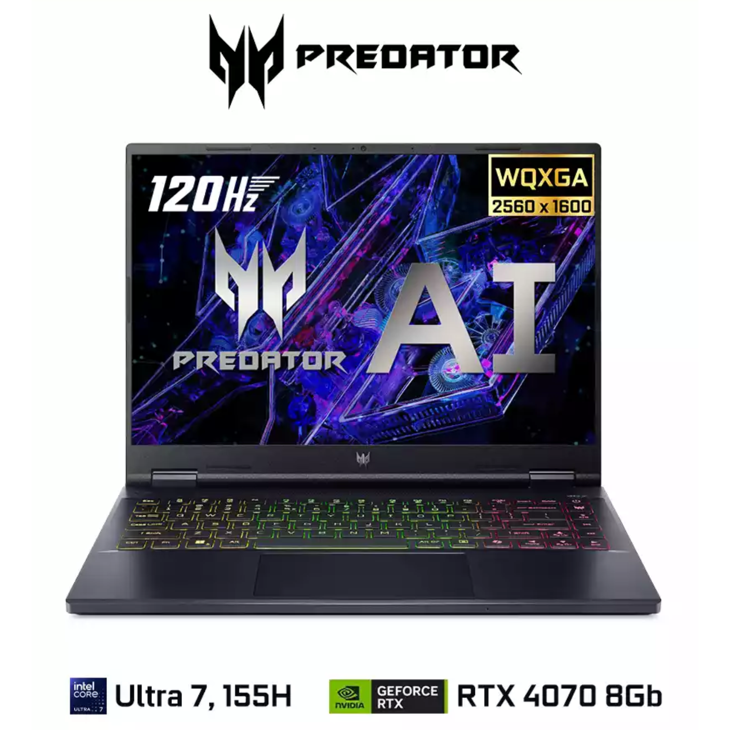 LAPTOP ACER PREDATOR PHN14-51-79UB INTEL CORE ULTRA 7-155H RAM 16GB DISCO SÓLIDO 1TB SSD NVIDIA GEFORCE RTX4070-8GB 14.5" WQXGA-120HZ BLACK WIN 11