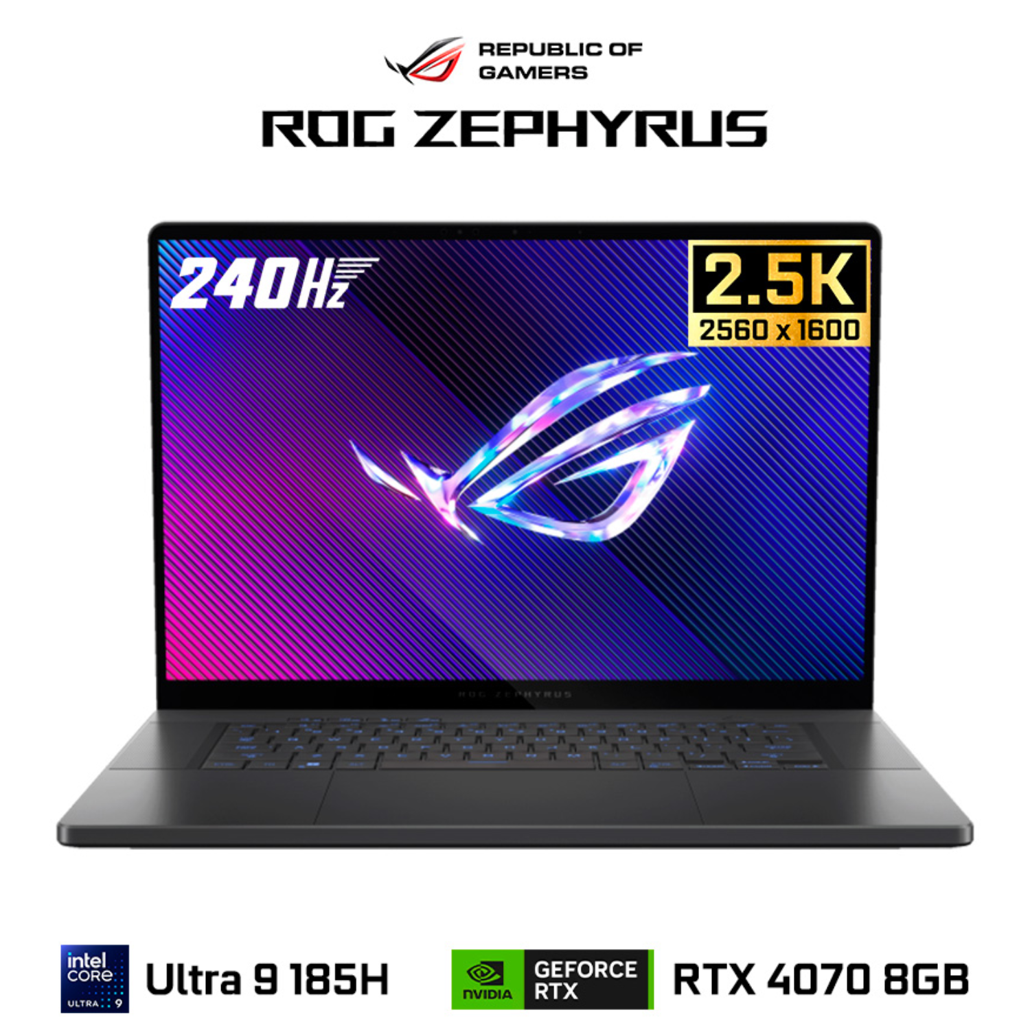 LAPTOP ASUS ROG ZEPHYRUS G16 GU605MI-G16.U94070 INTEL CORE ULTRA 9-185H RAM 16GB DISCO SÓLIDO 1TB SSD NVIDIA GEFORCE RTX4070-8GB 16" OLED WQXGA-240HZ ECLIPSE GREY WIN 11