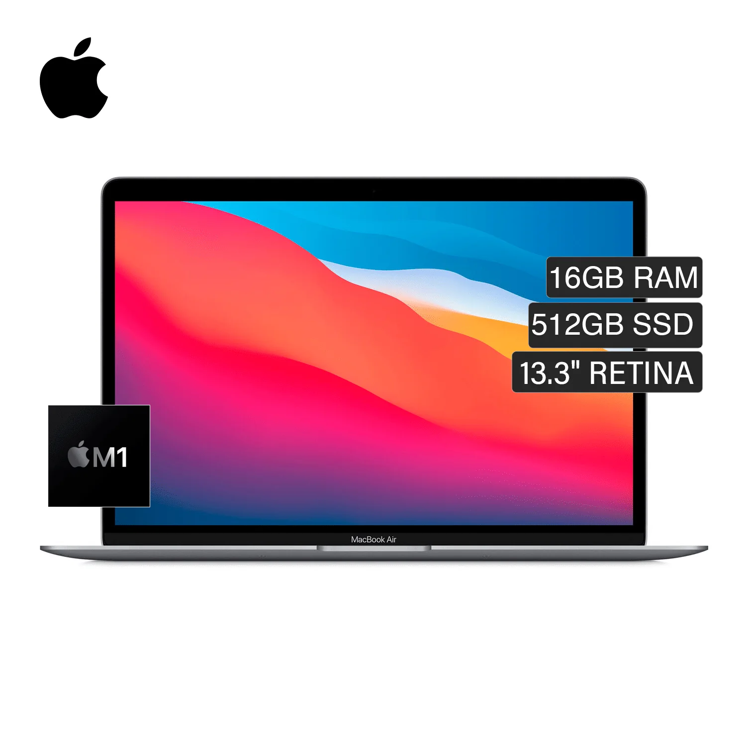 LAPTOP APPLE(AÑO 2020) MACBOOK AIR A2337(Z124) CHIP M1 RAM 16GB DISCO SÓLIDO 512GB SSD 13.3" WQXGA GRIS ESPACIAL MAC OS