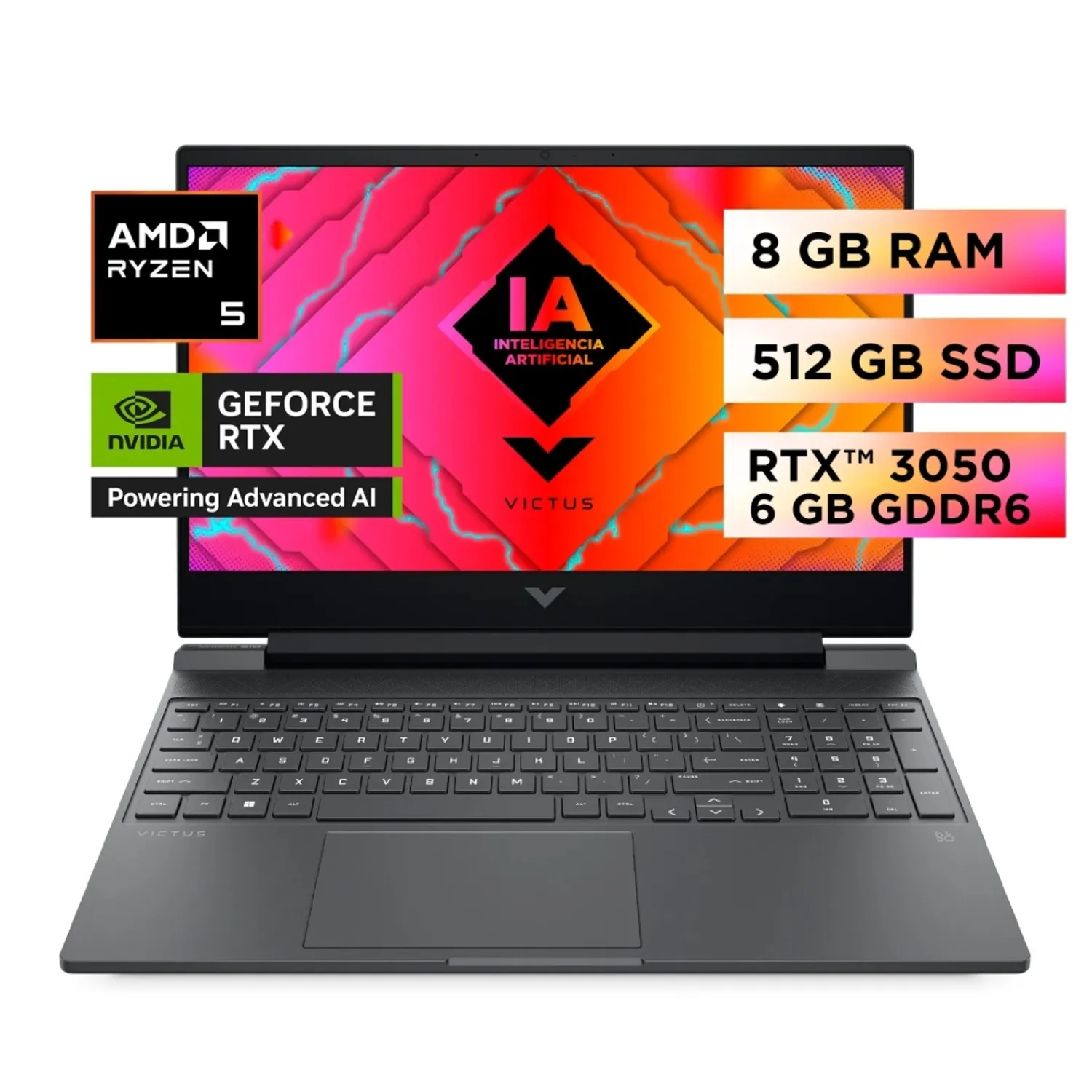 LAPTOP HP GAMING 15-FB2002LA RYZEN 5-8645H RAM 8GB DISCO SÓLIDO 512GB SSD NVIDIA GEFORCE RTX3050-6GB 15.6" PLATA WIN 11